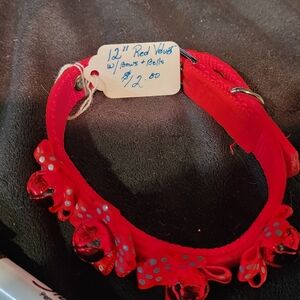 Red Velvet Pet Collar with Bows and Bells